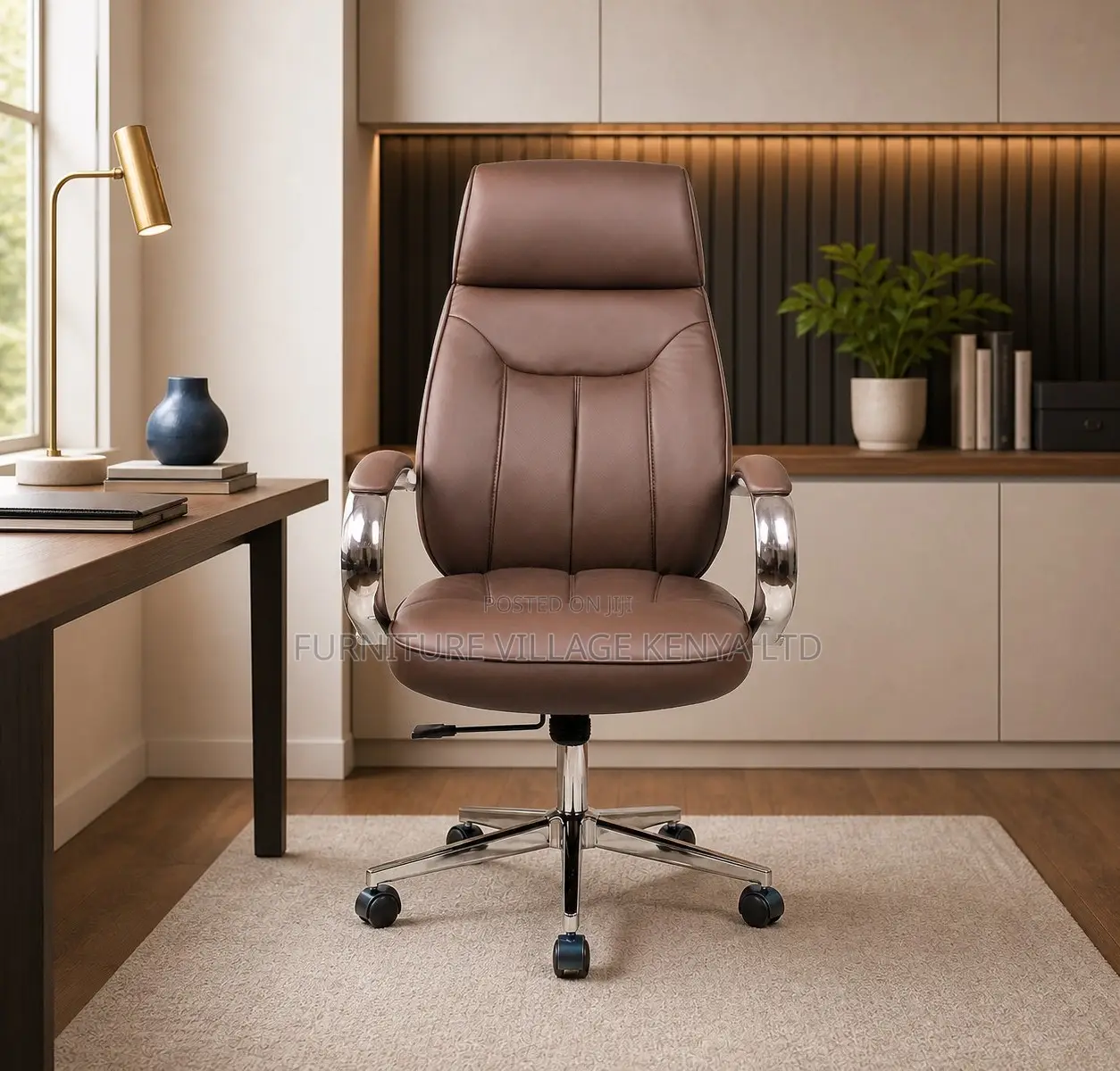 Office Chair; Brown Executive Leather Boss Office Work Chair