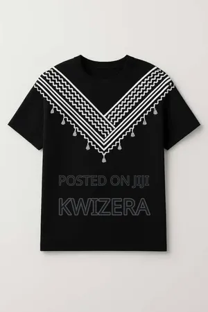 Stylish Black T-Shirt With White Geometric v-Chest Print Tassels