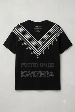Stylish Black T-Shirt With White Geometric v-Chest Print Tassels
