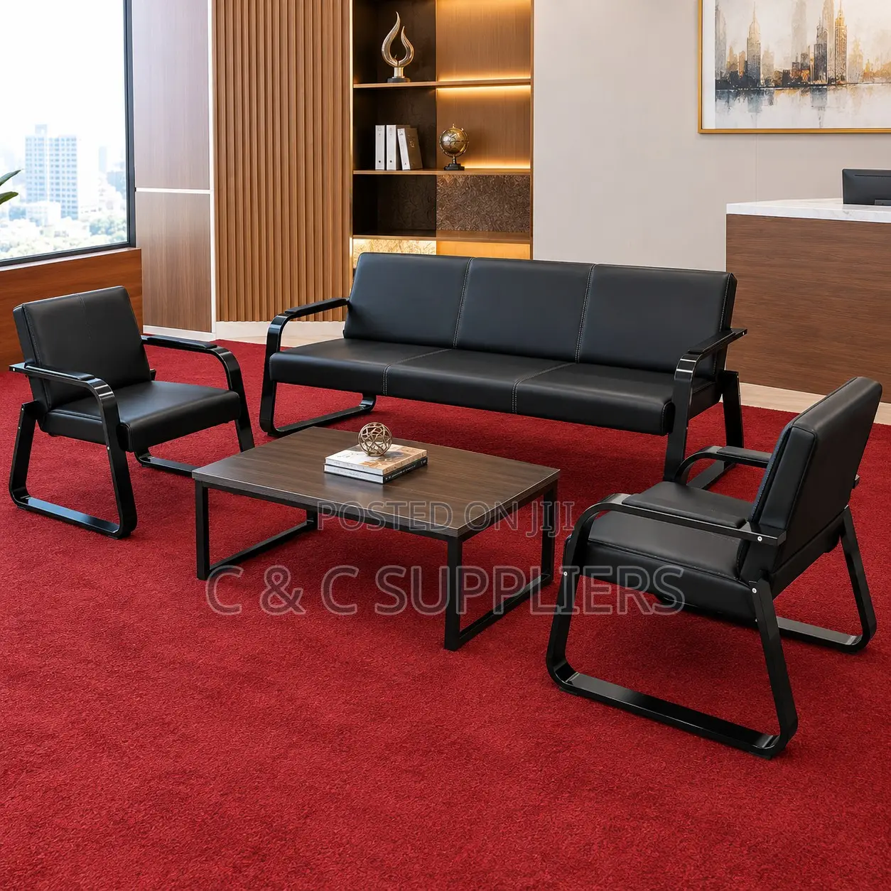 5-Seater Black Waiting Sofa Set
