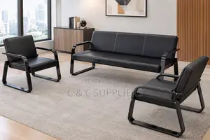 5-Seater Black Waiting Sofa Set