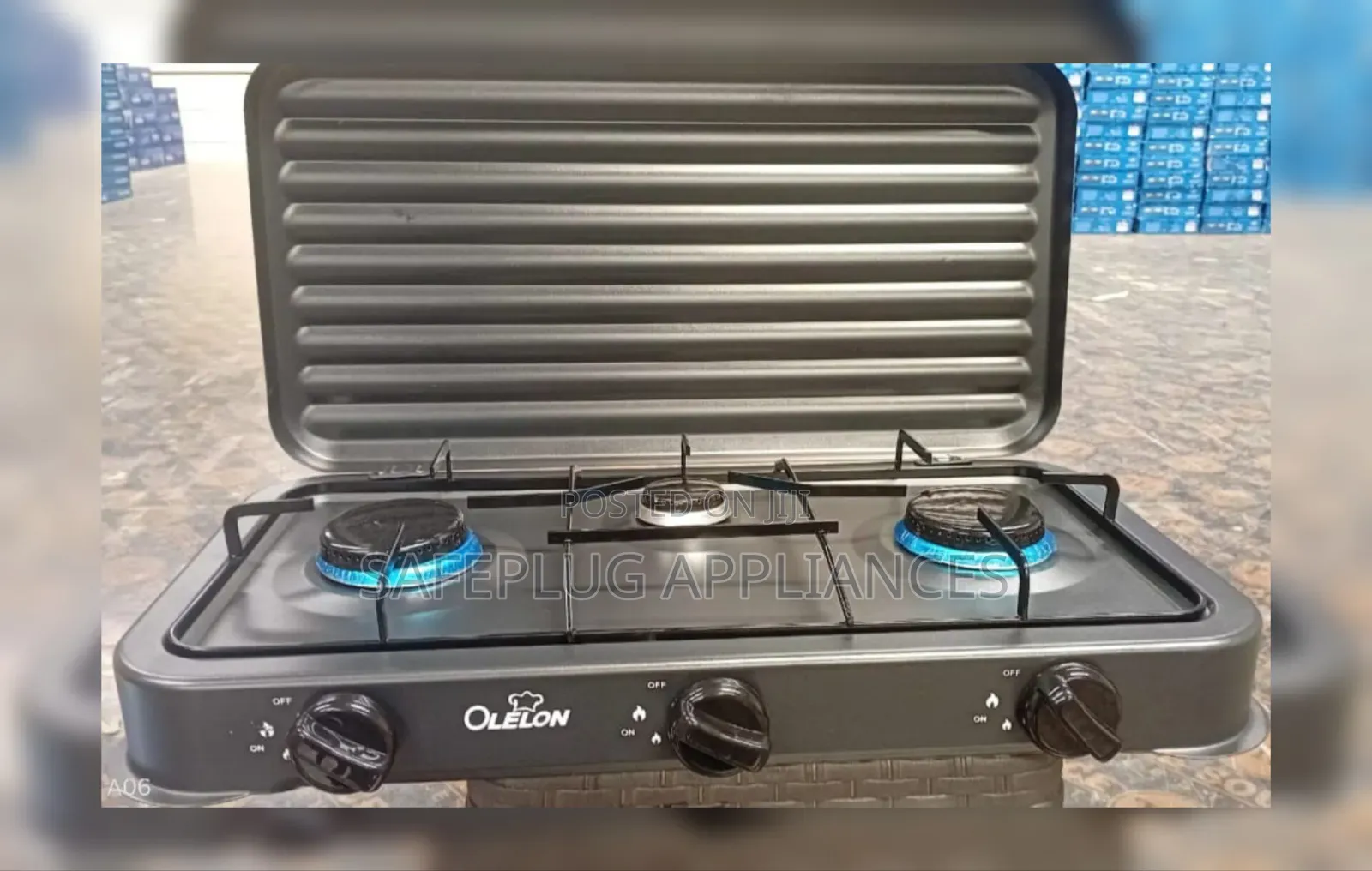 Olelon 3-Burner Gas Stove Cooker With Cover Lid