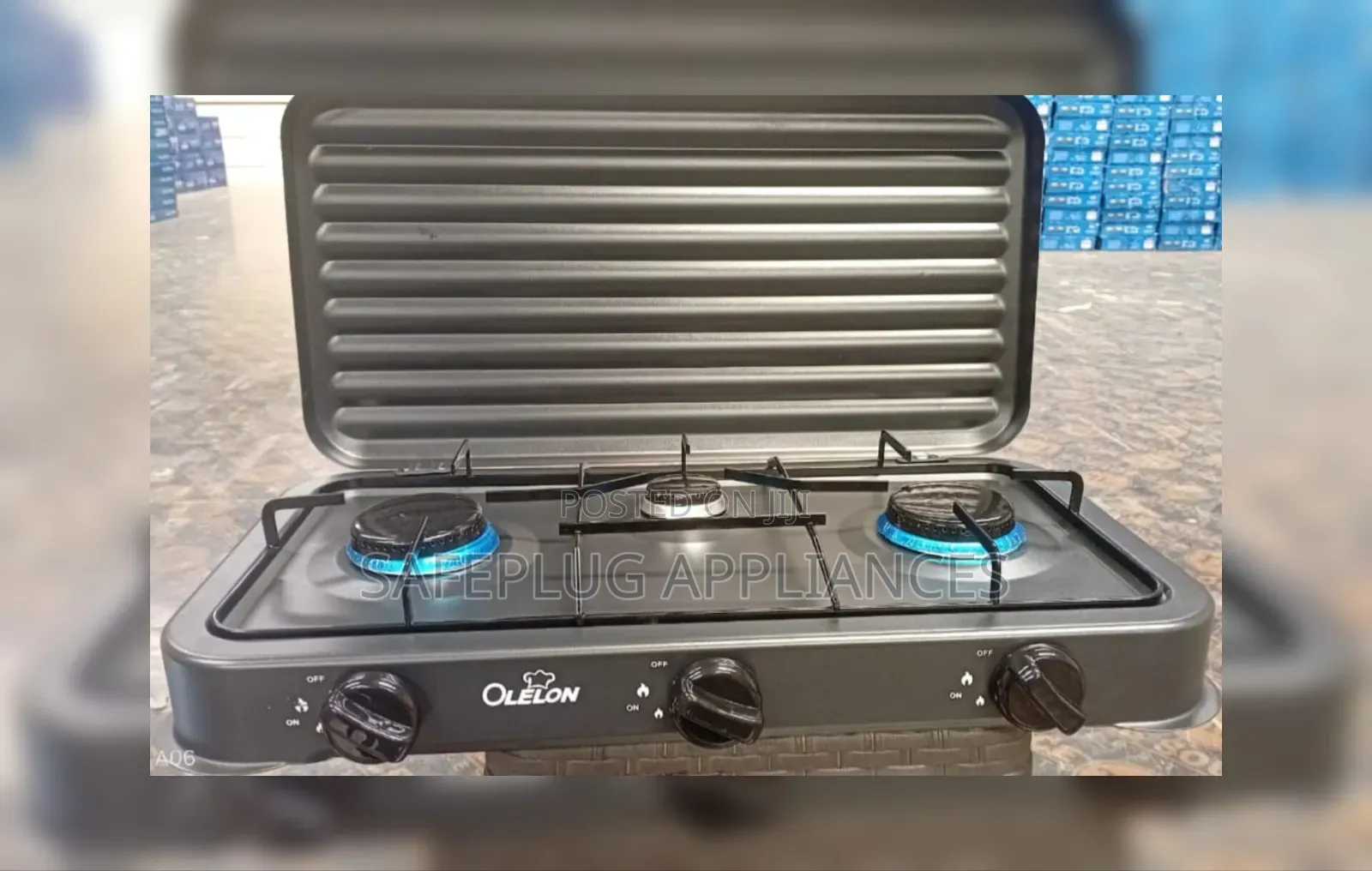 Olelon 3-Burner Gas Stove Cooker With Cover Lid