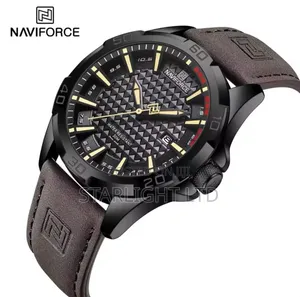 NAVIFORCE Matte Black Genuine Leather Quartz Wristwatch