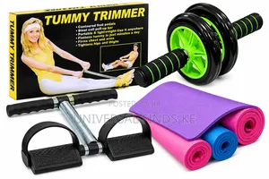 . 3 in 1 Home Workout Set Yoga Mat Tummy Trimmer AB Roller