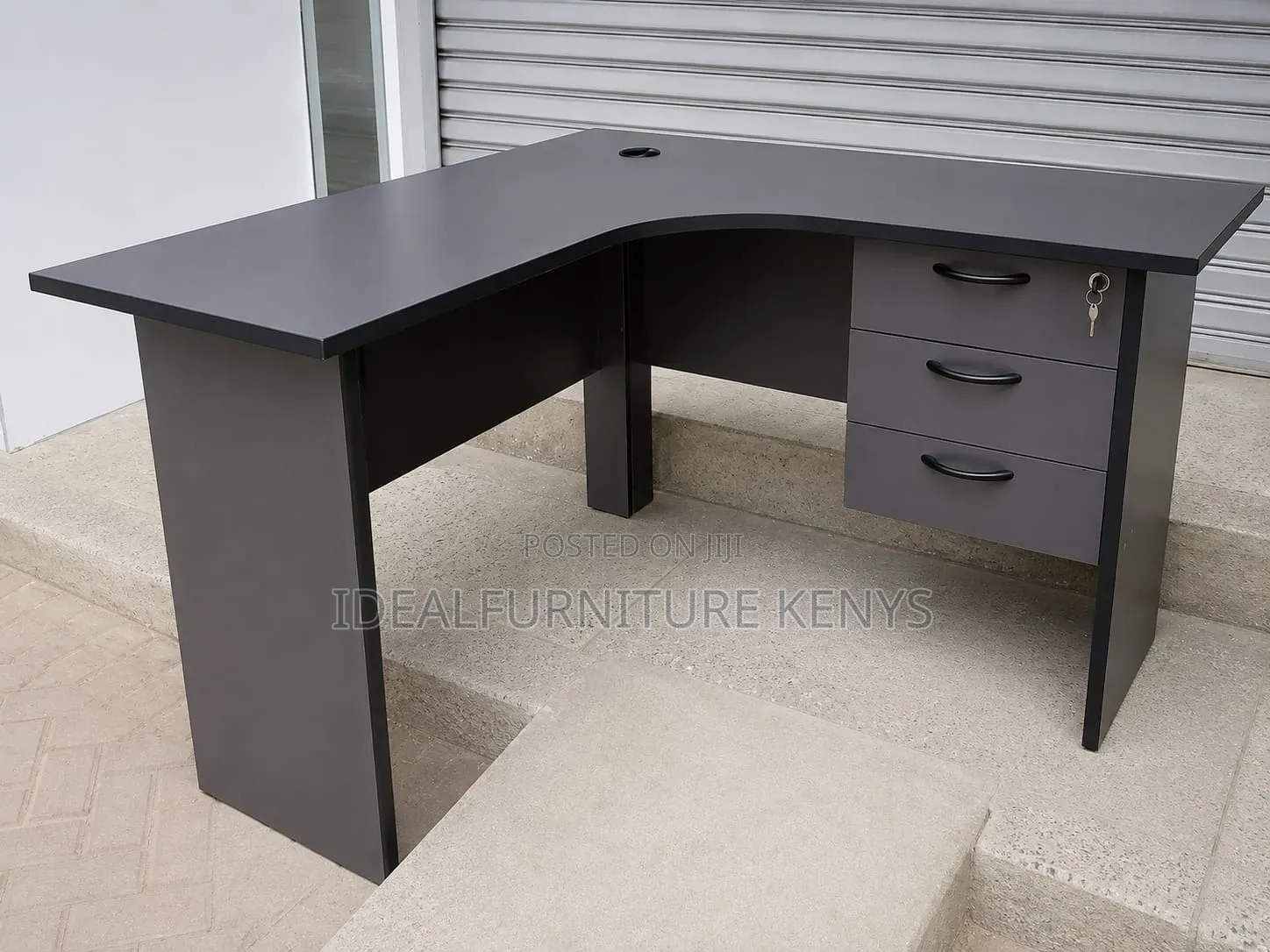 Grey-Black L-Shaped Office Desk