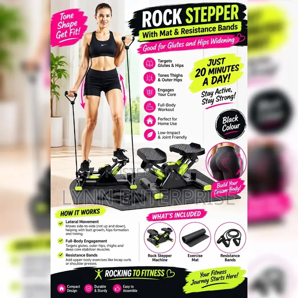 Rock Stepper With Mat and Resistance Bands)colour Black
