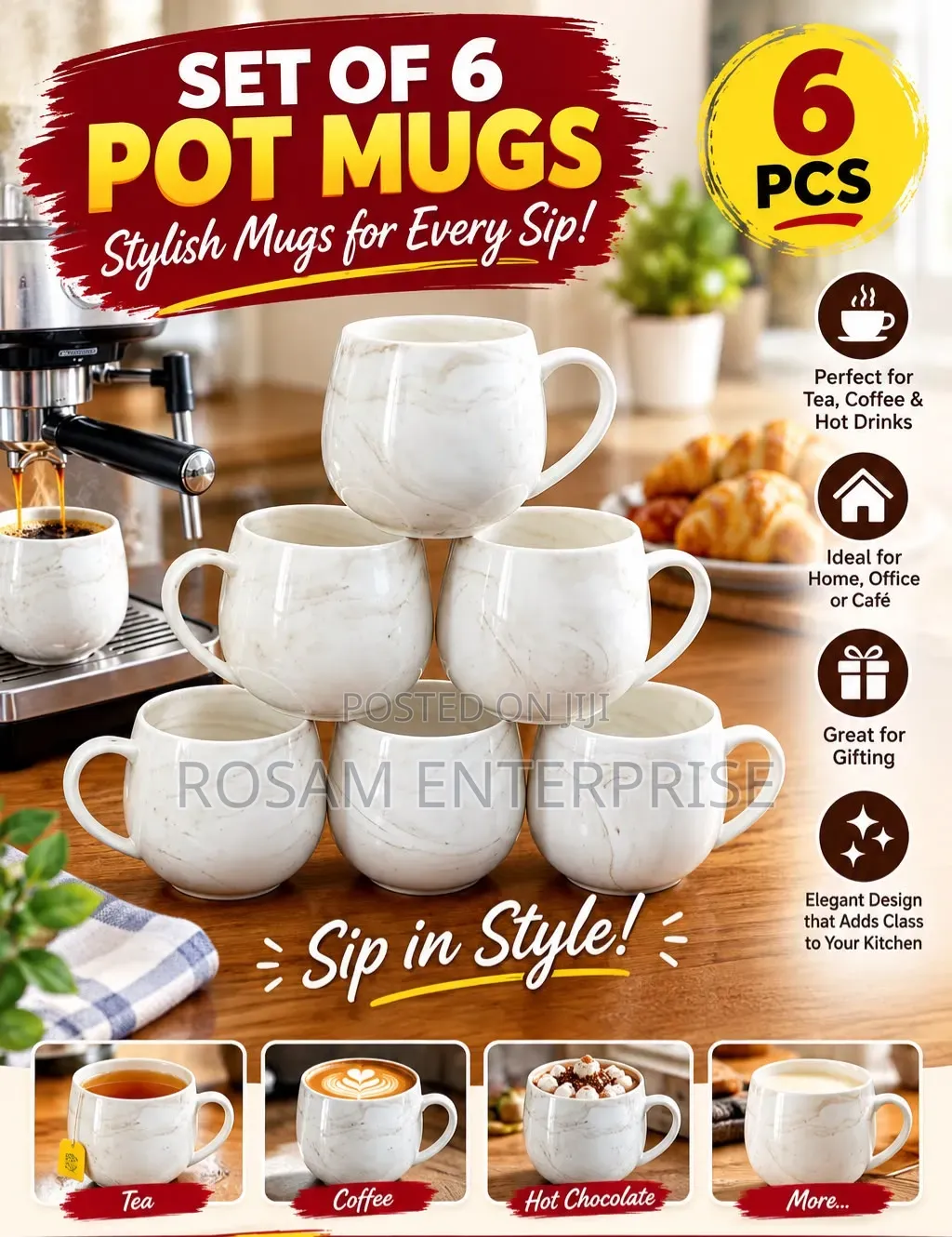 Set of 6 Pot Mugs