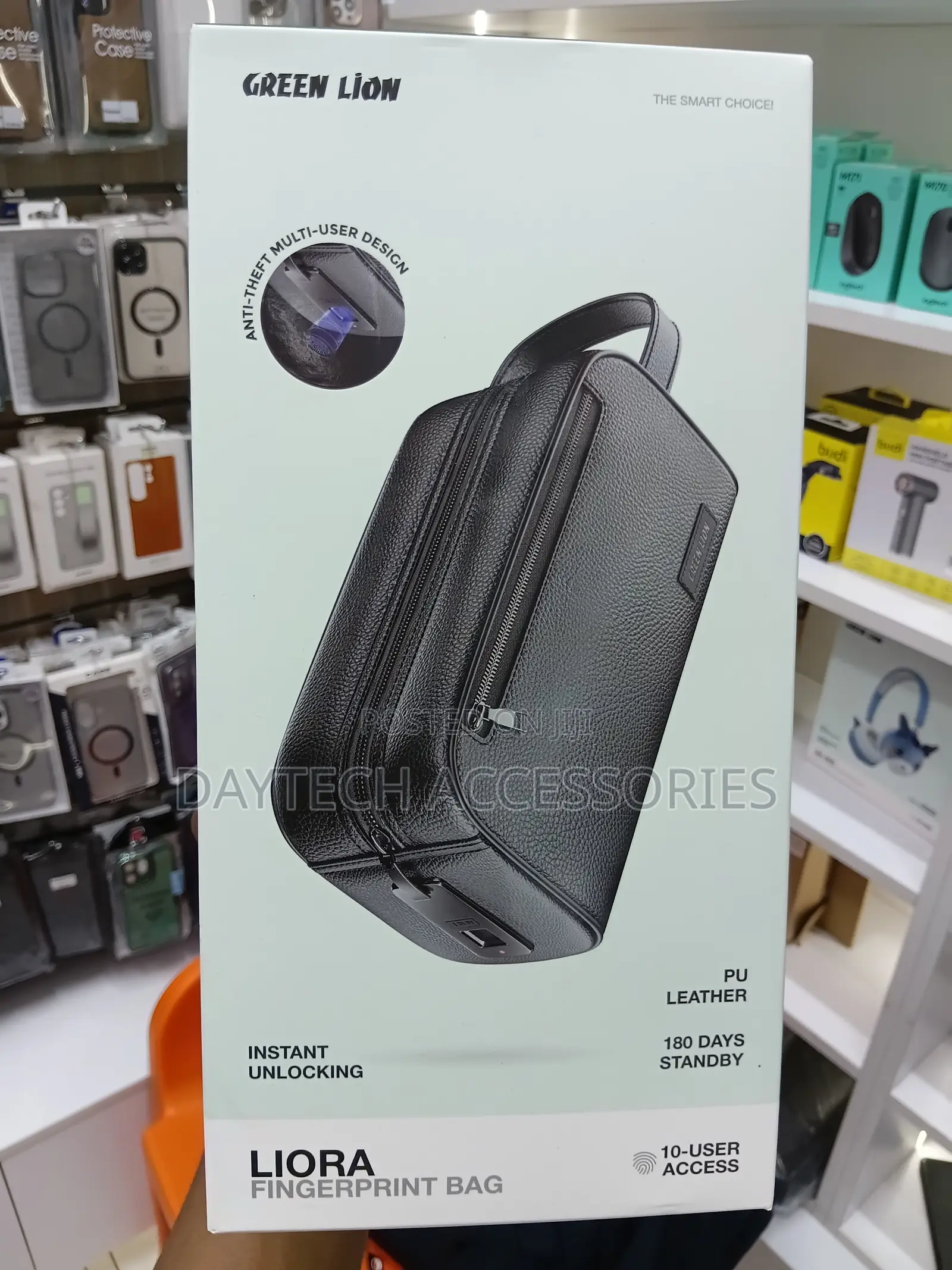 The Green Lion Liora Fingerprint Pouch Bag Black PU Leather.