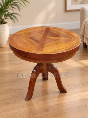 Round Mahogany Pedestal Side Table — Inlaid Wood Design