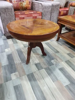 Round Mahogany Pedestal Side Table — Inlaid Wood Design