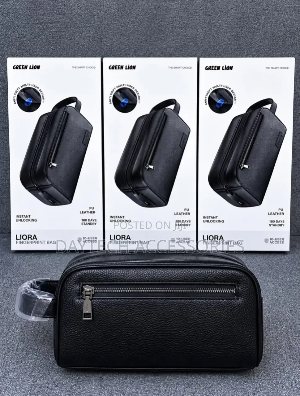 Green Lion Liora Fingerprint Bag Anti-Theft PU Leather Travel Pouch.