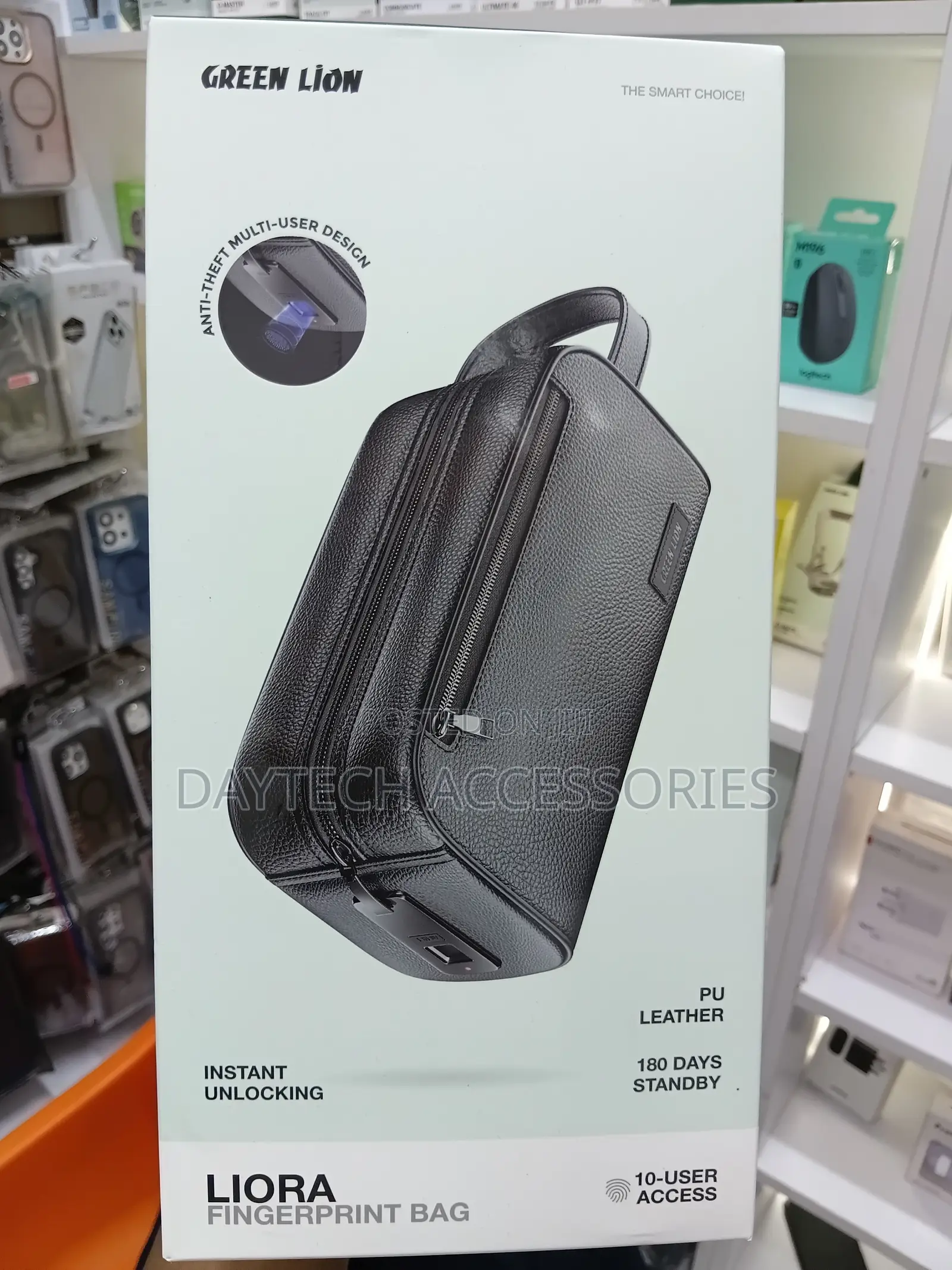 Green Lion Liora Fingerprint Bag Anti-Theft PU Leather Travel Pouch.