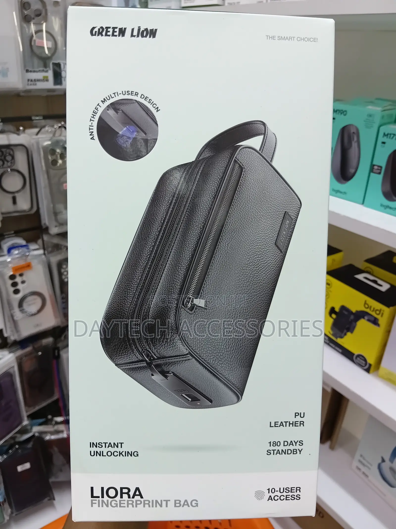 Green Lion Liora Fingerprint Bag Anti-Theft PU Leather Travel Pouch.