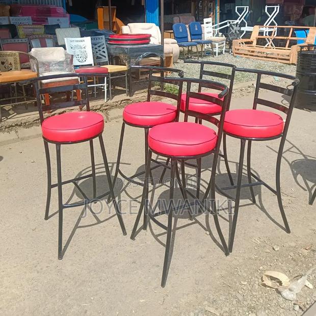 Round Red High Bar Stool With Backrest - thumbnail 2