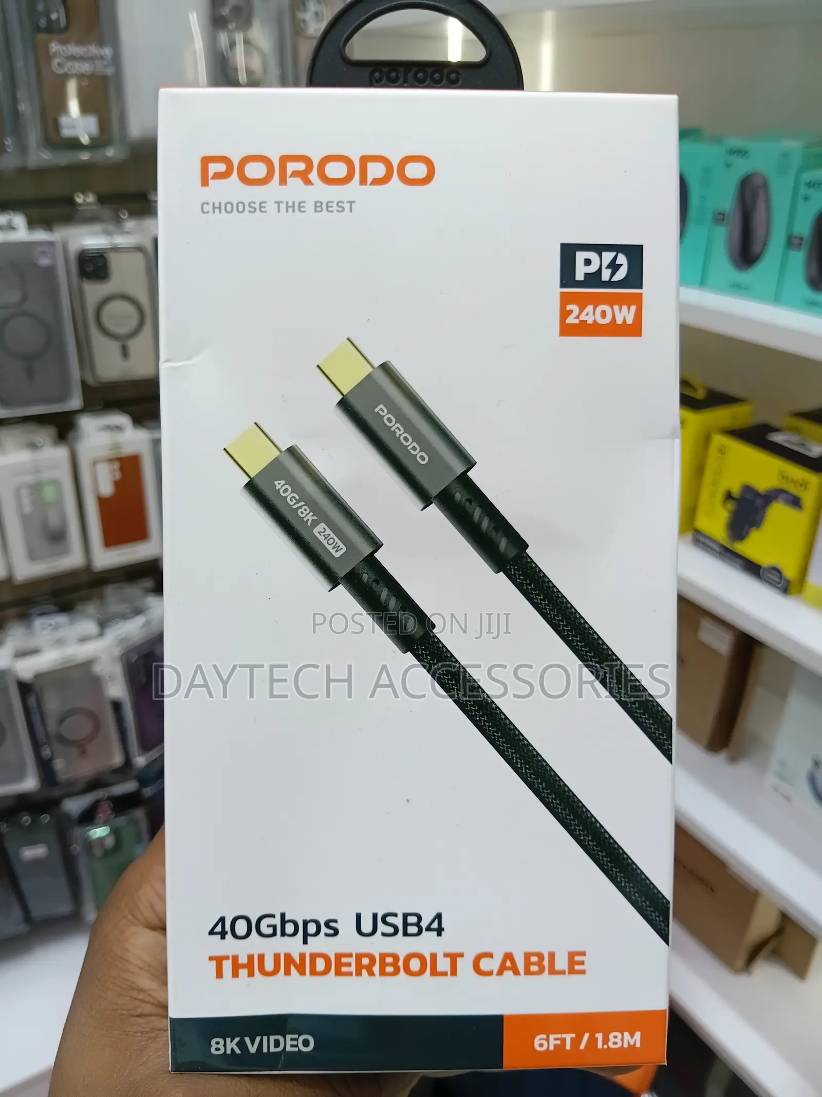 Porodo 40Gbps USB-C to USB-C USB4 Thunderbolt Cable (240W, 6ft/1.8m)