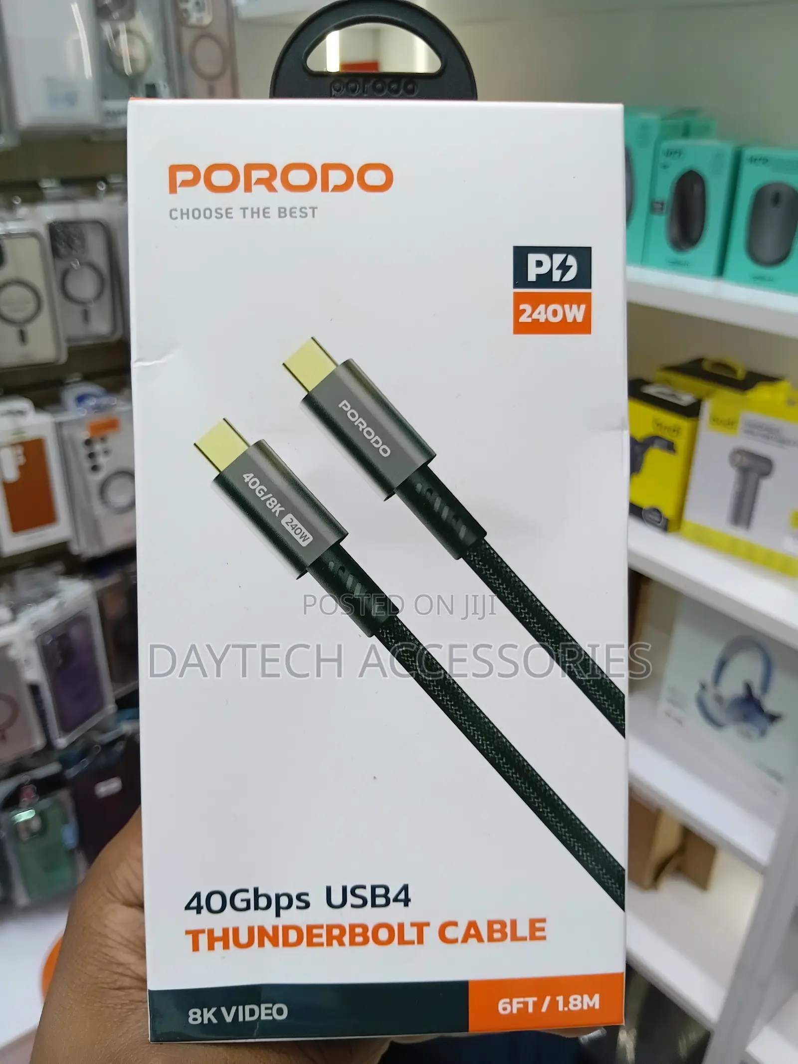 Porodo 40Gbps USB-C to USB-C USB4 Thunderbolt Cable (240W, 6ft/1.8m)