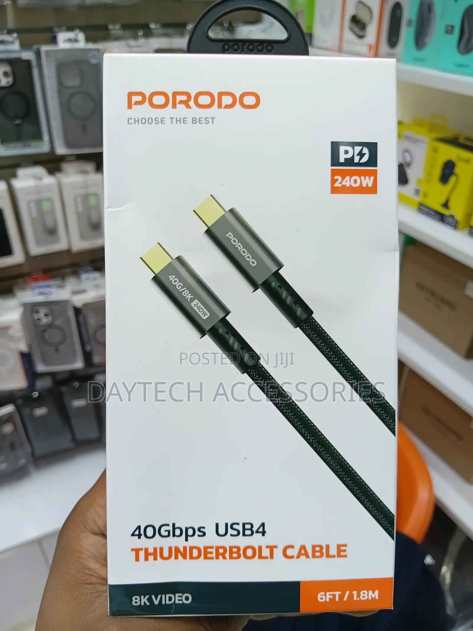 Porodo 40Gbps USB-C to USB-C USB4 Thunderbolt Cable (240W, 6ft/1.8m)