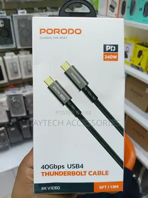 Porodo 40Gbps USB-C to USB-C USB4 Thunderbolt Cable (240W, 6ft/1.8m)
