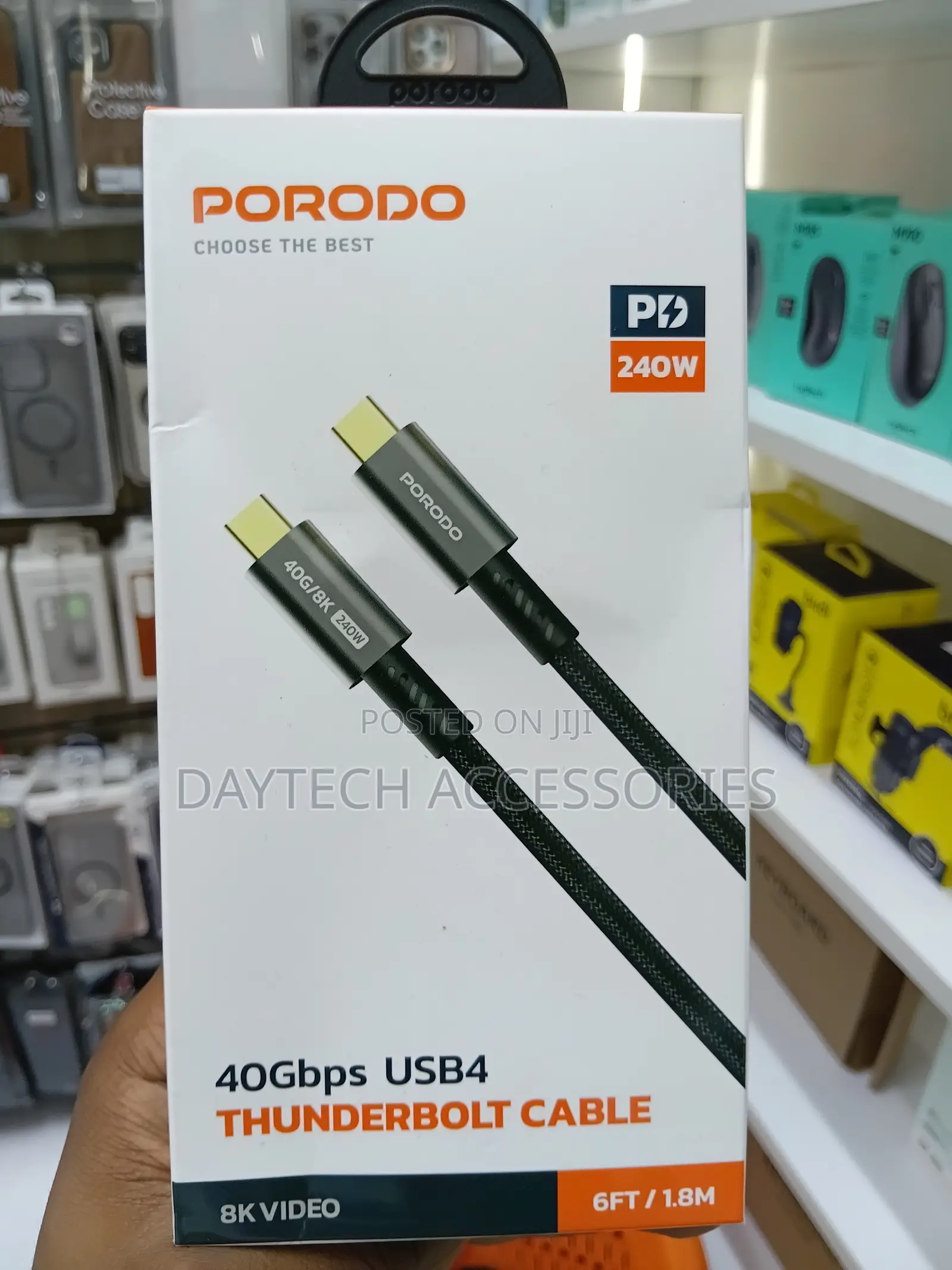 Porodo 40Gbps USB-C to USB-C USB4 Thunderbolt Cable (240W, 6ft/1.8m)