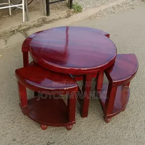 Solid Wood Mahogany Coffee Table With 4 Stools 
