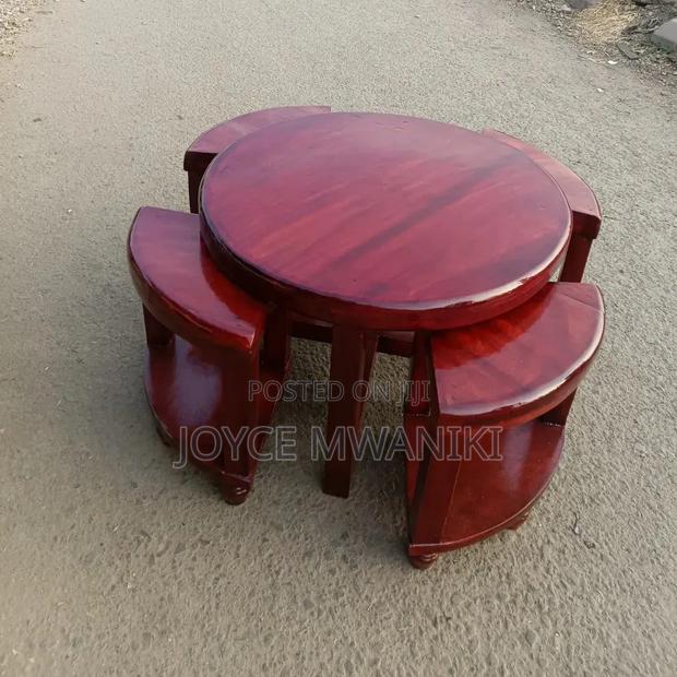 Solid Wood Mahogany Coffee Table With 4 Stools  - thumbnail 2