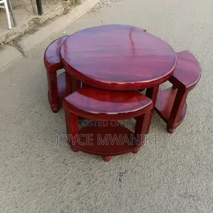 Solid Wood Mahogany Coffee Table With 4 Stools 