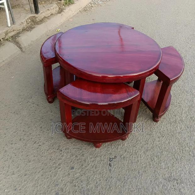Solid Wood Mahogany Coffee Table With 4 Stools  - thumbnail 3