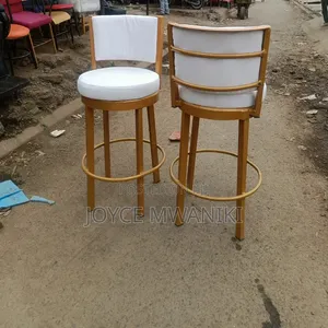 Powder Coated Metallic High Bar Chairs, With Padded White Cushion 