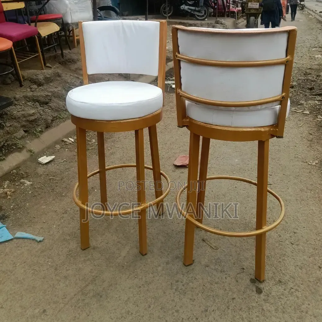 Powder Coated Metallic High Bar Chairs, With Padded White Cushion 