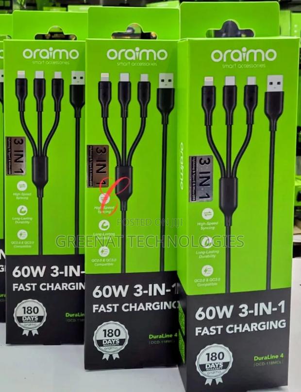Oraimo DuraLine 60W 3-in-1 Fast Charging Cable Type C Lightning Micro - thumbnail 2