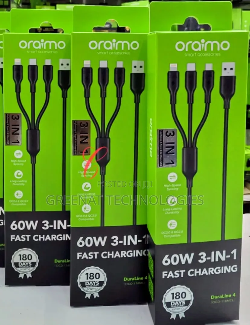 Oraimo DuraLine 60W 3-in-1 Fast Charging Cable Type C Lightning Micro