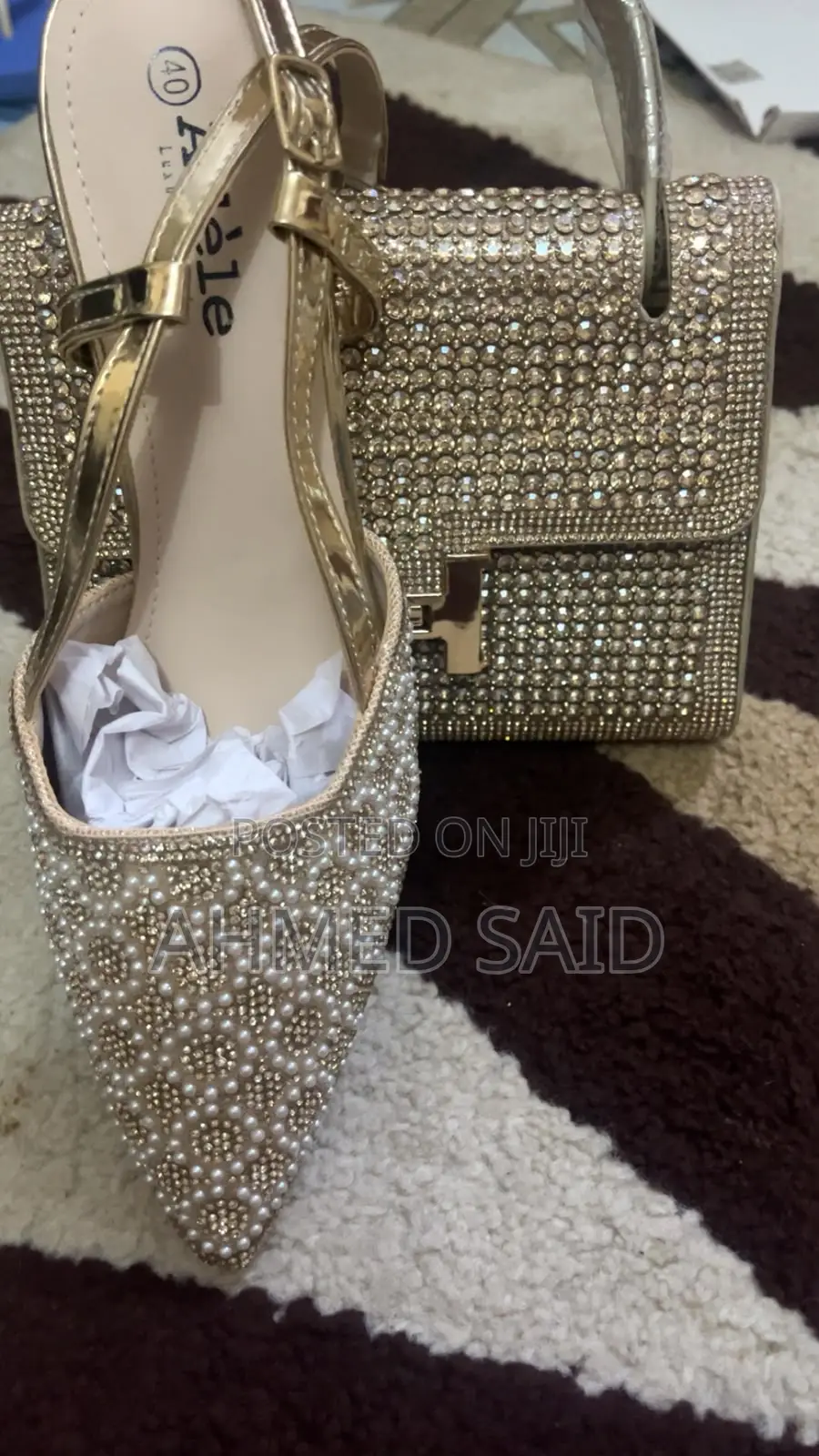 Pearl Rhinestone Embellished Ladies’ High-Heel Sandals – Gold