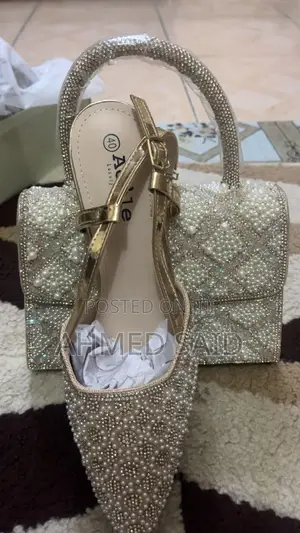Pearl Rhinestone Embellished Ladies’ High-Heel Sandals – Gold