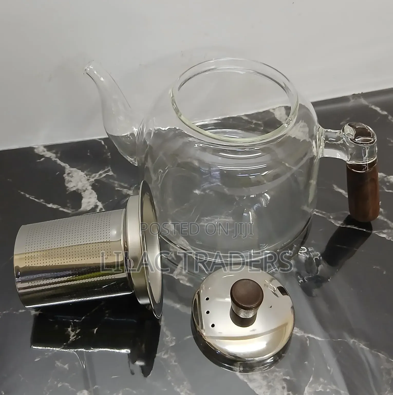 Premium Glass Tea Pot 1.2L With Strainer Bamboo Handle Alp