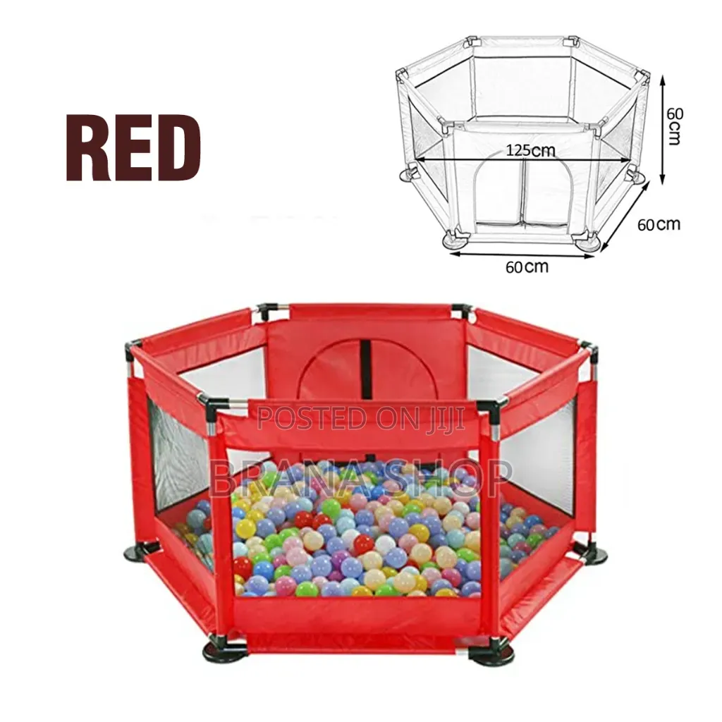 **Elegant Red Hexagonal Baby Playpen – Spacious Fun **