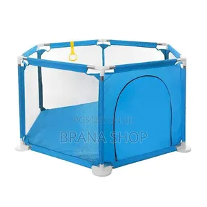 **Modern Blue Hexagonal Baby Play Yard – Large Kids Playpen **