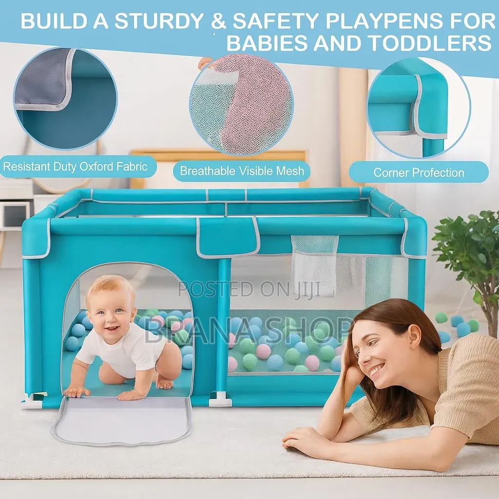 Premium Light Blue Square Baby Play Yard – Large Activity Center 