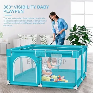 **Unique Light Blue Square Baby Playpen – Fun Spacious **