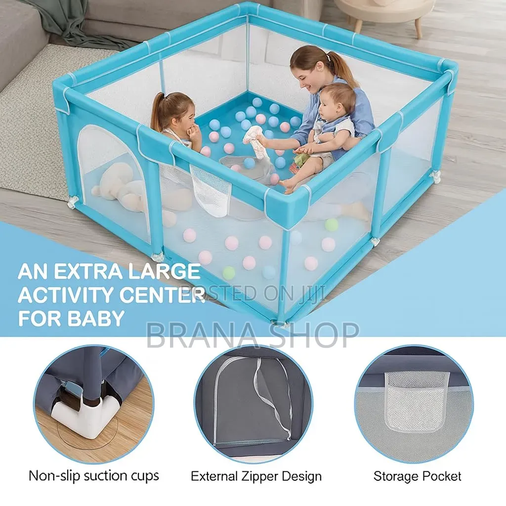 **Modern Light Blue Square Kids Playpen – Baby Activity Center **