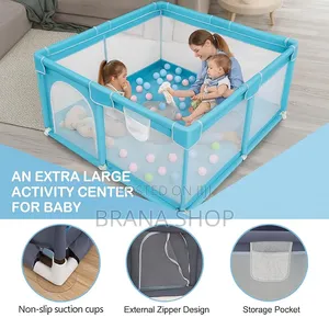 **Modern Light Blue Square Kids Playpen – Baby Activity Center **