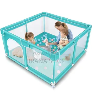 **Stylish Light Blue Square Baby Playpen – Large Play Yard **