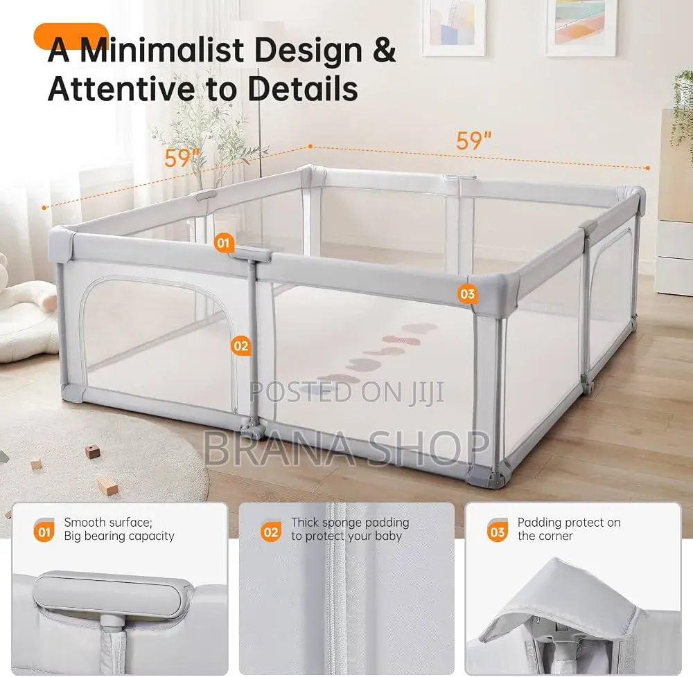 **Elegant Grey Baby Toddler Play Yard – Large Activity Playpen