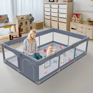 **Modern Grey Baby Play Yard – Spacious Kids Activity Playpen **