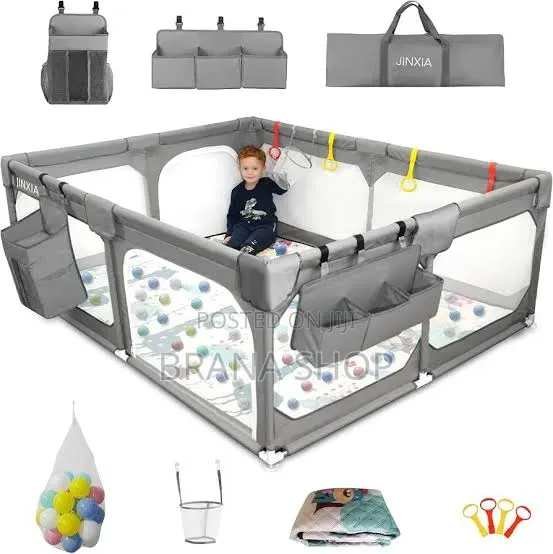 **Deluxe Grey Large Baby Playpen – Stylish Kids Activity Center **