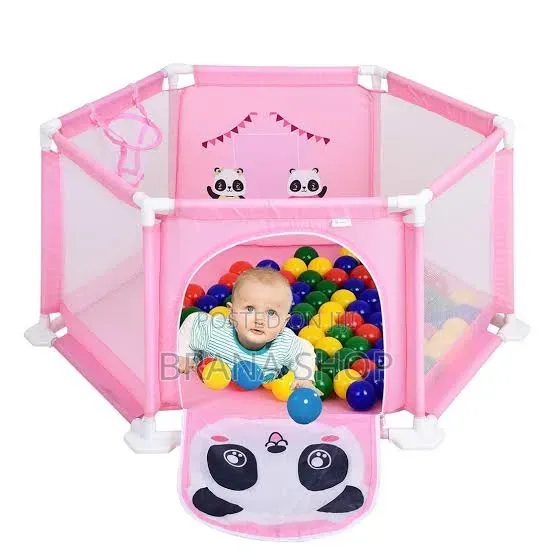 **Elegant Pink Hexagon Kids Playpen – Spacious Baby Play Yard **