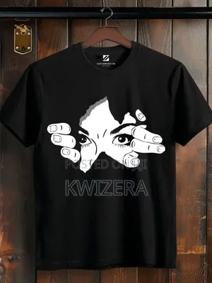 Unisex Black Graphic T-Shirt - Peeking Anime / Manga Art Print
