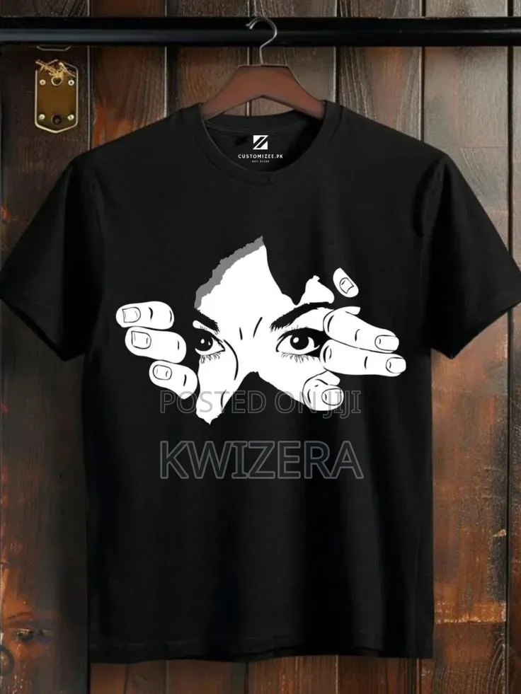 Unisex Black Graphic T-Shirt - Peeking Anime / Manga Art Print