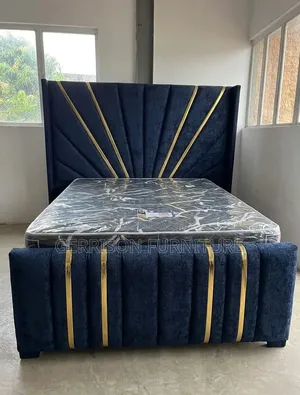 5*6 Chester Luxury Velvet Panel Bed Frame With Mattress