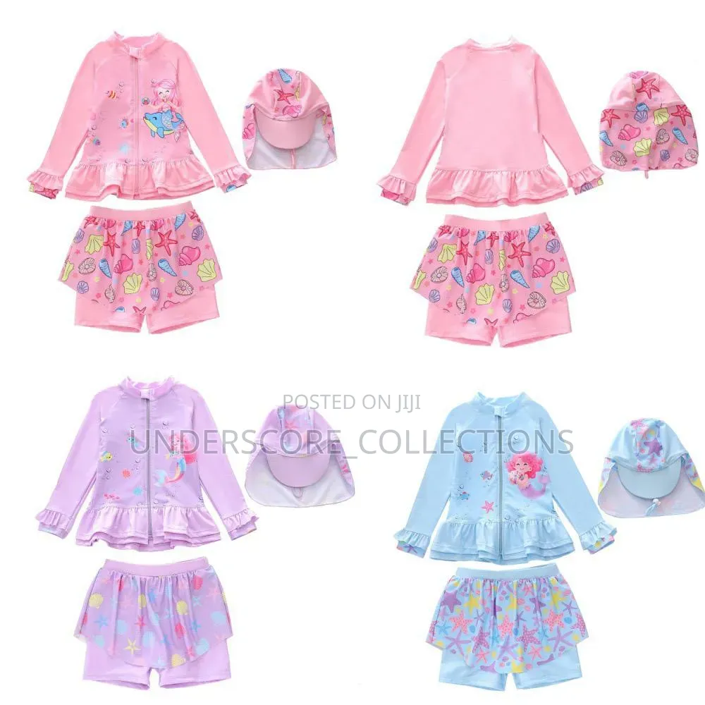 Girls Three Piece Swimming Gear-Top Dress,pants and Hat